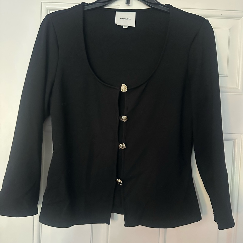 Reformation Women's Black Fitted Long Sleeve Button-Down Cardigan Top size Large - Picture 5 of 10